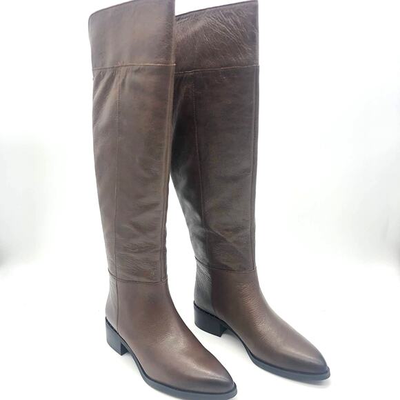 Franco Sarto Womens L-Daya Riding Boots Brown Leather Pointed Toe Zip 6.5 W - Picture 1 of 12